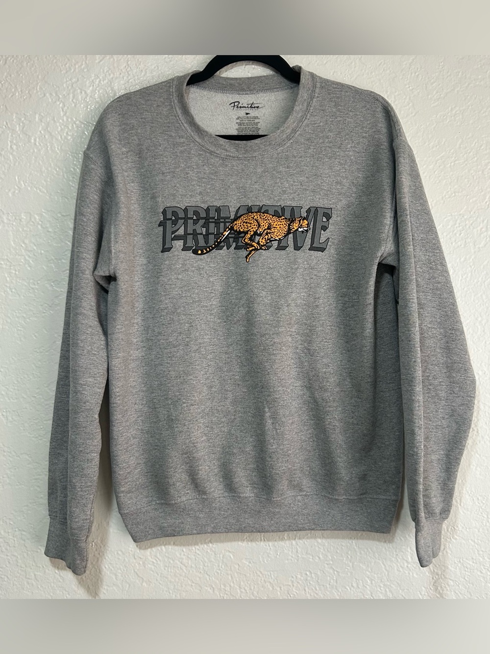Primitive Gray Crewneck Sweatshirt with Cheetah Graphic